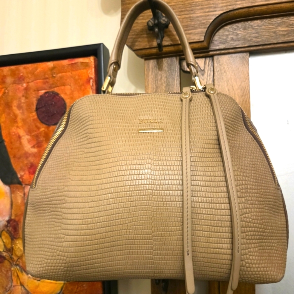 Furla 'Globe' Lizard Embossed Leather Handbag